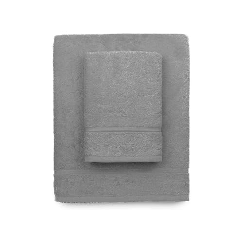 zer0bed, Grey Bath Towels, Set of 2 Bath Towels, Face Towel, Bidet Towel, Plain Colour, Grey, 100% Cotton, Set of 2