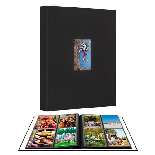 photo 3.5x5 album Holds 256 photo, Linen Cover with Front Window, album for Wedding Family Baby Anniversary Pictures, Cards (Black)