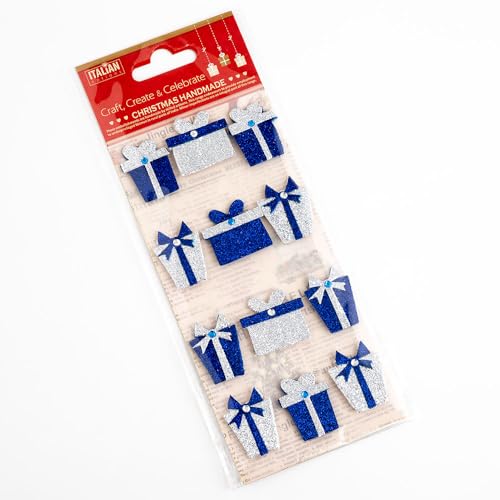 Italian Options Navy Silver Glitter Presents Christmas Craft Decorations (Pack of 12)