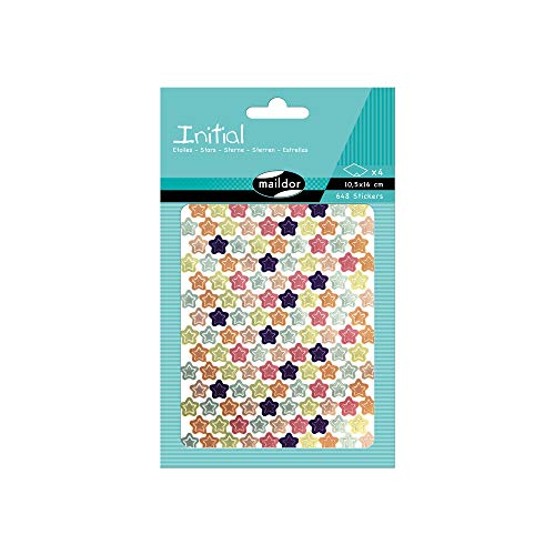 Maildor AE170C - STICKERS Initial - 4 sheets 10.5x16 cm - Stickers METALLIC PASTEL - STARS (648 stickers) - Children's Creative and Leisure Activity - DIY