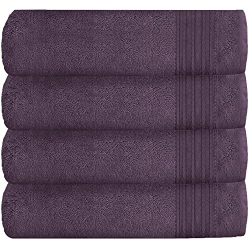 GC GAVENO CAVAILIA Extra Absorbent Luxury, Ultra Soft New Hampton 100% Ringspun Cotton Bath Towels, Pack of 4, Egyptian, Purple, 70x120 Cm