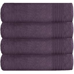 GC GAVENO CAVAILIA Extra Absorbent Luxury, Ultra Soft New Hampton 100% Ringspun Cotton Bath Towels, Pack of 4, Egyptian, Purple, 70x120 Cm