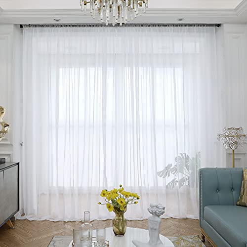 ABCHOME Sheer White Curtains 72 Inches Long 2 Panels White Sheer Curtain Clear Curtains Basic Rod Pocket Panel Semi Voile Window Treatments Light Translucent For Bedroom Living Room