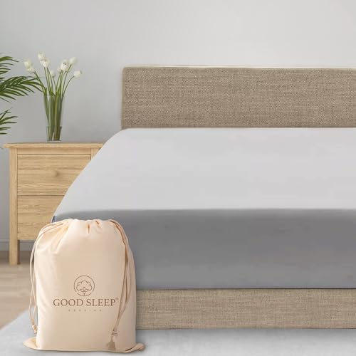 Good Sleep Bedding 800 Thread Count Twin Fitted Sheet with Elastic All Around 100% Egyptian Cotton Sateen Weave, Upto 18 inches Light Gray