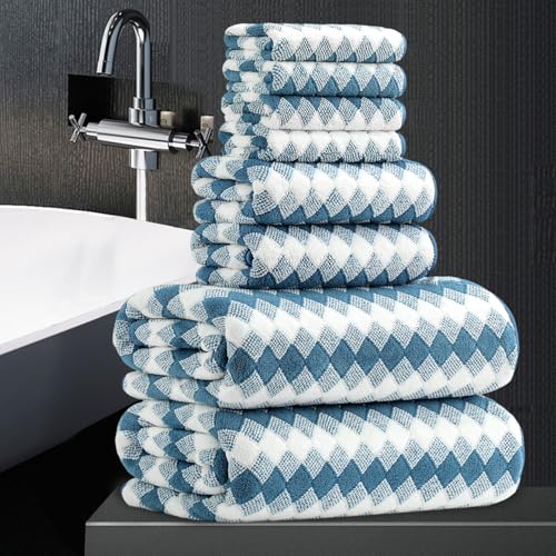 8 Piece Bathroom Towel Set -2 Oversized Bath Towels,2 Hand Towels,4 Washcloths- 600GSM Soft Hotel Towel Set Large Bath Sheet for Bathroom,Highly Absorbent Quick Dry Bath Towel Collections,Blue