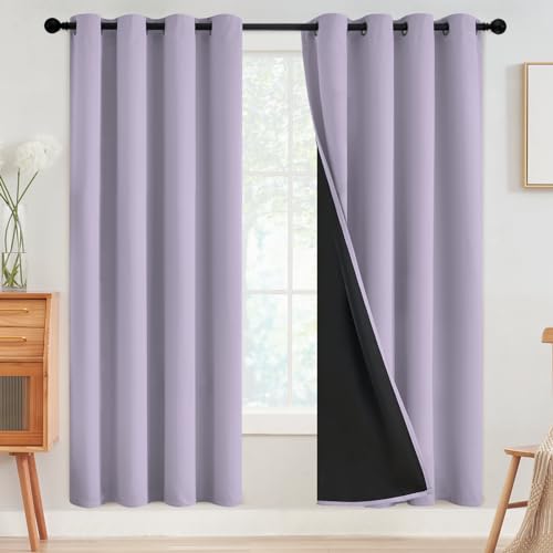 SimpleHome Lilac 100% Blackout Curtains Room Darkening Living Room 72 Inch - Curtains for Bedroom,Thermal Insulated Grommet Window Drapes,Curtains for Living Room with Black Back,52 x 72 Inch,2 Panels