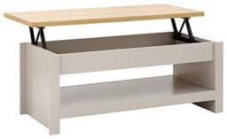 GFW Lancaster Lift Up Coffee Table, Grey and Oak Effect Coffee Table with Hidden Storage and Lower Shelf, Country Cottage Living Room Furniture