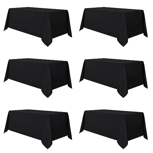 sancua 6 Pack Black Tablecloth 90 x 156 Inch - Rectangle Table Cloth for 8 Feet Tables Stain and Wrinkle Resistant Washable Polyester Table Cover for Dining Wedding Banquet Party Buffet Restaurant