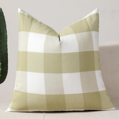 "vctops Green Buffalo Check Plaid Decorative Throw Pillow Covers 18x18 Inch Farmhouse Gingham Square Cushion Cover Pillowcase for Sofa Bedroom Couch (Green Check,18""x18"")"