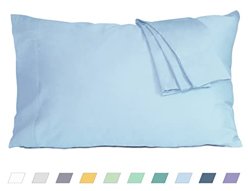 HOMTEC Pillow Cases, Standard Queen Size Cotton Percale Weave Pillowcases, Pre-Shrunk Breathable and Hypoallergenic Pillowcases, Set of 2 (2 Piece Standard/Queen 20 Inch x 30 Inch, Light Blue)