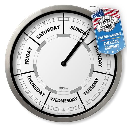 "DayClocks Day of The Week Wall Clock with Aluminum Frame – Calendar Day Clock – Ideal Retirement Gift for Men & Women – 10"""