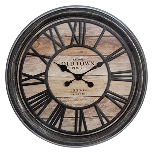 Atmosphera Old Town Relief Wood and Metal Effect Wall Clock Diameter 50 cm
