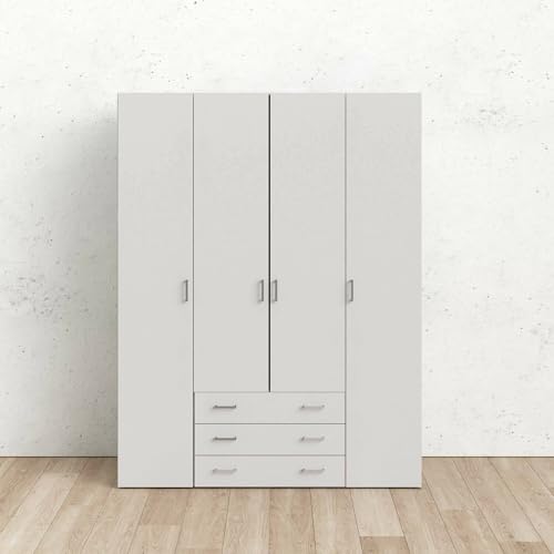 Dmora - Large Wardrobe Francine, Bedroom furniture, Walk-in wardrobe, Clothes wardrobe, 154x50 h200 cm, White