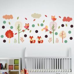 Forest, Fox, Animal, Colourful Dots, Nursery, Cute Kidsroom, Baby, Modern, Children Wall Stickers, Room Decoration, Pattern, Woodland, Adventure