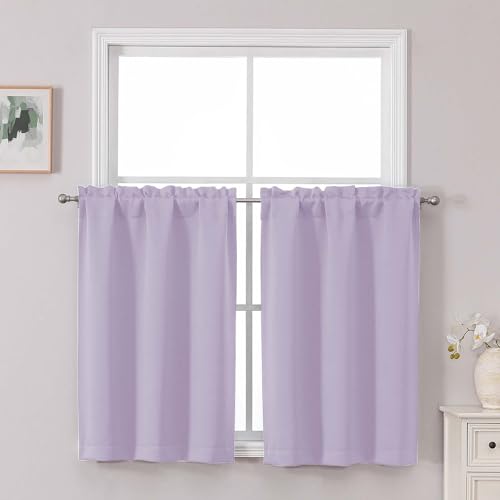 Chyhomenyc Short Curtains 36 Inch Length, Small Light Purple Curtain Tier Rod Pocket Half Window Curtains for Kitchen Basement Cabinet Camper RV Bunk, 2 PCS, Each 30Wx36L, Lilac
