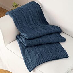 "Aormenzy Dark Slate Blue Knit Throw Blankets Cable Knit Decorative Throw Blanket Dusty Rose Soft Cozy Knitted Blanket for Sofa Couch Bed, 50"" x 60"""