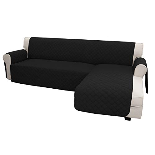 Easy-Going Sofa Slipcover L Shape Sofa Cover Sectional Couch Cover Chaise Lounge Slip Cover Reversible Sofa Cover Furniture Protector Cover for Pets Kids Children Dog Cat (Small,Black/Black)