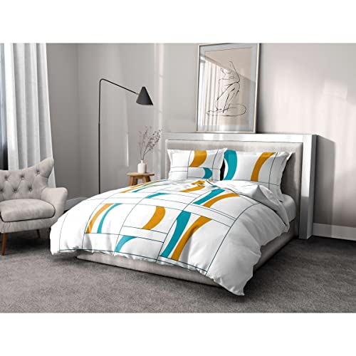 Home Linge Passion - Duvet Cover - 3 Pieces - 100% Cotton - 57 Thread Count - 2 People - 240 x 260 cm - Atoll Turquoise-Orange
