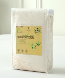 2-Pack Deluxe Organic Cotton Pillow Protectors Queen Size - Certified Organic, Waterproof, Zippered Encasement, Ultra-Soft Knit Fabric, Thick 280 GSM Cotton