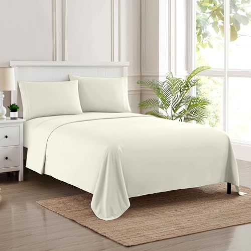 "Sweet Home Collection 1800 Thread Count 21"" DEEP Pocket Sheet Soft Egyptian Quality Brushed Microfiber Luxury Bedding Set with Flat, Fitted, 2 Pillow Cases, EXTRA DEEP pocket - King, Ivory"
