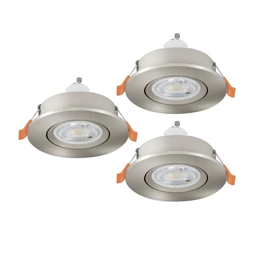 Eglo Set of 3 LED recessed spotlights Barranco, Ceiling Spots for Living Room, Adjustable Light fixtures Made of Silver Plastic, Warm White, Including GU10 Bulbs