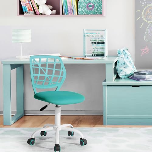FurnitureR Ergonomic Adjustable Height Turner Rolling Computer Executive Chair for Home Office Study Turquoise Plastic 38 cm x 39 cm x 75-85 cm