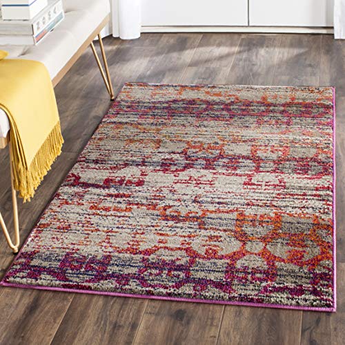 Safavieh Boho Chic Indoor Woven Rectangle Area Rug, Monaco Collection, MNC217, in Grey / Multi, 91 X 152 cm for Living Room, Bedroom or Any Indoor Space