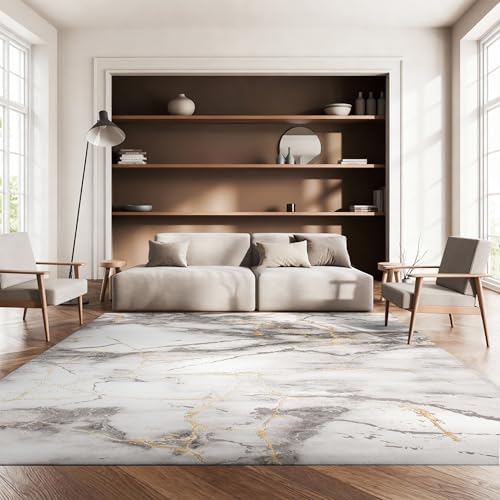 Safavieh Contemporary Rug for Living Room, Dining Room, Bedroom - Craft Collection, Short Pile, in Grey and Gold, 240 X 300 cm