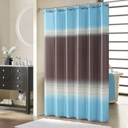 "BESTRIPES Fabric Shower Curtain, Blue Brown Color Block Cloth Shower Curtains for Bathroom, Waterproof Polyester Bathroom Curtains, 72"" W x 72"" H"