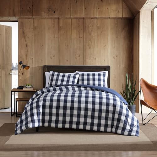 Eddie Bauer - King Duvet Cover Set, Reversible Cotton Bedding with Matching Shams, Stylish Plaid Home Decor (Lakehouse Blue, King)
