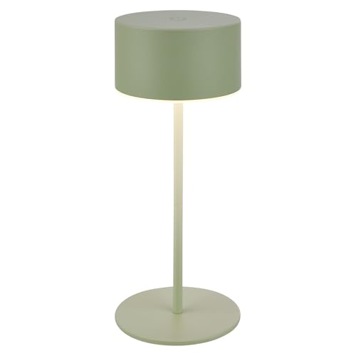 BRILONER - Rechargeable LED Table Lamp with Light Edge, Stepless Touch Dimmer, IP44, USB-C Charging Cable, Replaceable Battery, Night Light, Bedside Lamps, Battery Lamp, 8 x 19 cm, Sage Green