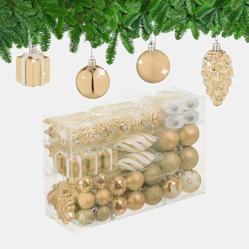 Relaxdays Christmas Ornaments, Set of 72, Glittering, Tree Decorations, Baubles & Cones, Plastic, Hearts, Champagne