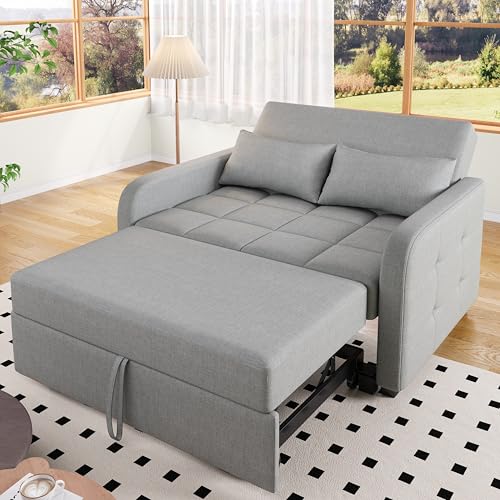 Ball & Cast 2 Seater Sofa Bed, Double Foldable Sofa Bed with Adjustable Backrest, Pull Out Linen Double Sleeper Sofa for Living Room, 180 x 127 cm Convertible Bed Settee, Dark Grey