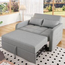 Ball & Cast 2 Seater Sofa Bed, Double Foldable Sofa Bed with Adjustable Backrest, Pull Out Linen Double Sleeper Sofa for Living Room, 180 x 127 cm Convertible Bed Settee, Dark Grey