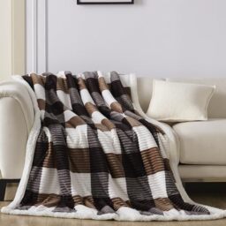 Gracelife Blanket for Women, Sherpa Throw Blanket for Couch, Flannel Cozy Soft Checkered Blanket for Bed - Fleece, Dark Brown, 80x90 Inches