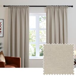furn. Soft Chenille Blackout Pencil Pleat Curtain Pair – Soft Touch Matt Textured Lined Minimalist Curtains (Natural - 168x137cm)