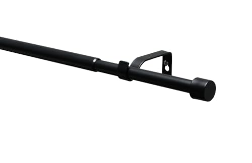 GARDINIA Kos Cap Extendible Curtain Pole Set Including Brackets, End Pieces, Mounting Material, Length 120-210 cm, Diameter 19/16 mm, Metal, Matt Black