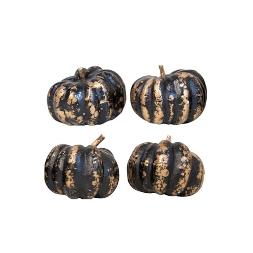 HEITMANN DECO Pumpkin Set of 4 in Black - Autumn & Halloween Decoration, Approx. 15 x 15 cm, for Table, Windowsill & Shelf