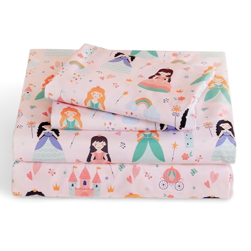 LONAVA Twin Sheet Set Kids - Princess 3 Pieces Soft Cute Microfiber Bed Sheet for Boy Girls Teens, Oeko Texted Breathable Cooling Fabric & Deep Pocket Full Elastic Sheets