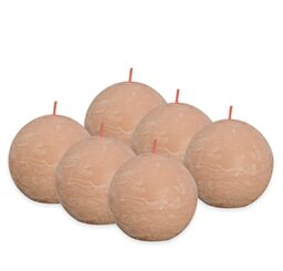 Bolsius Rustic Ball Candle - Light Pink - Pack of 6 - Diameter 7.6 cm - Decorative Candle - Length Burning Time 25 Hours - Unscented - Contains Natural Plant Wax - Without Palm Oil