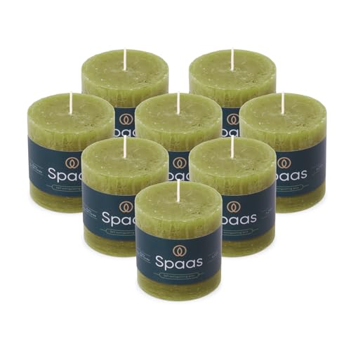 Spaas 8X Rustic Pillar Candle 70/70 mm 25h, Olive Green
