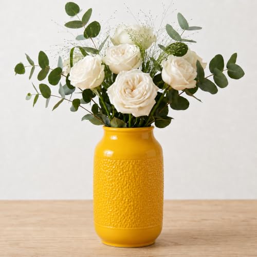 Wancetang Modern Ceramic Vase for Table Shelf Living Room Decor 9 inch???Yellow???