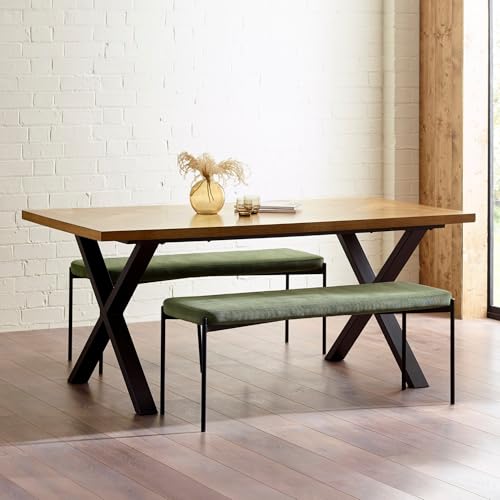 Julian Bowen Aron Dining Table – Kitchen Table for 4-6 People with X Shaped Black Metal Legs, Modern Industrial Style, 180x90cm – Herringbone