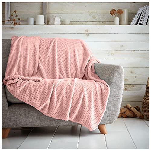 GC GAVENO CAVAILIA Premium Popcorn Honey Comb Sofa Bed Blanket, Easy Care Super Soft & Warm Fluffy Settee Waffle Throw, Blush Pink, 150X200