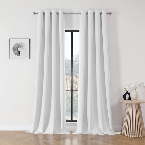 Joydeco Blackout Curtains 108 Inch Length 2 Panels Set, Thermal Insulated Long Curtains& Drapes 2 Burg, Room Darkening Grommet Drapes for Bedroom Living Room Window(Greyish White, W52 x L108 Inch)