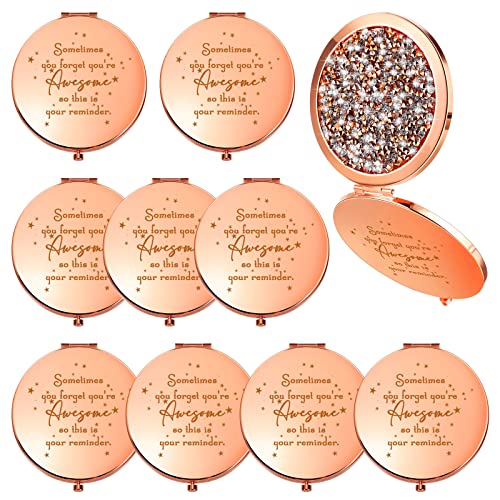Roowest 10 Pcs Inspirational Compact Mirror Sometimes You Forget You're Awesome Appreciation Gifts for Women Group Employee Coworker Housekeeping Thank You Favors Magnifying Pocket Mirror (Rose Gold)