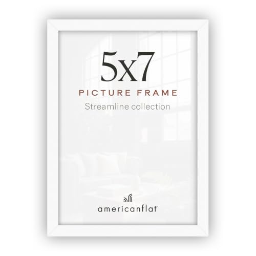 Americanflat 5x7 Picture Frame with Shatter-Resistant Glass - Streamline Collection - Thin Border Photo Frame for Tabletop and Wall Display - Hanging Hardware and Easel Stand Included - White