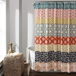 "Lush Decor Bohemian Stripe Shower Curtain, 72"" W x 78"" L, Turquoise & Orange - Long Boho Shower Curtain - Colorful Striped Bathroom Curtain - Maximalist & Boho Bathroom Decor"