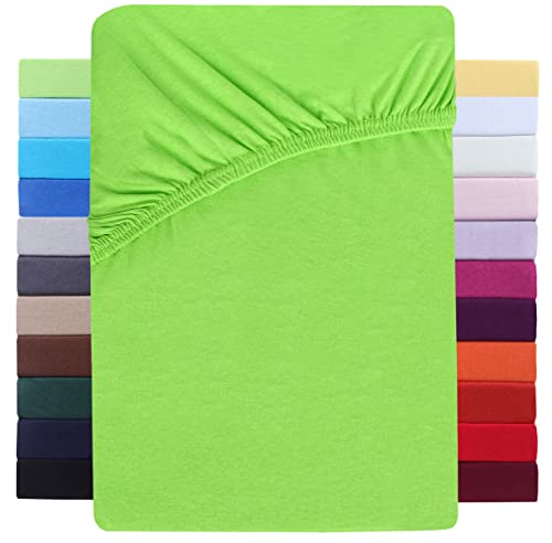 NatureMark Premium Box Spring Fitted Sheet 180 x 200 to 200 x 220 cm - High Bridge up to 40 cm Mattress Height - Waterbed Fitted Sheet - Cotton with Elastane, Apple Green