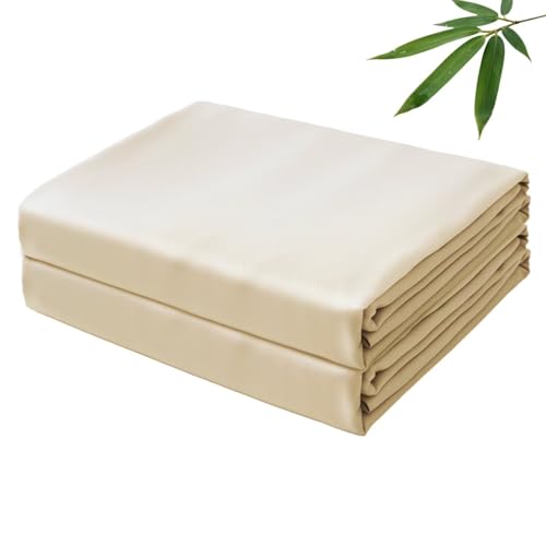 Bamboo Viscose Flat Sheets Only, 400 Thread Count Sateen Weave Full Size Flat Sheet Only 2 Pcs, Luxury Soft Cooling for Hot Sleepers, Silky Breathable (Beige, Full 2 Pcs)